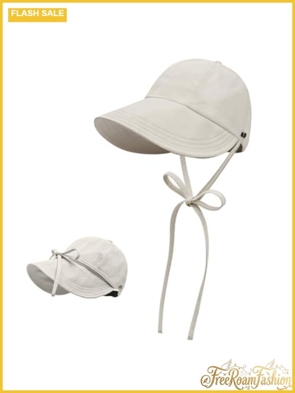Foldable Baseball Sun Hat Wide Brim Bow Wind Resistant Cord Adjustable